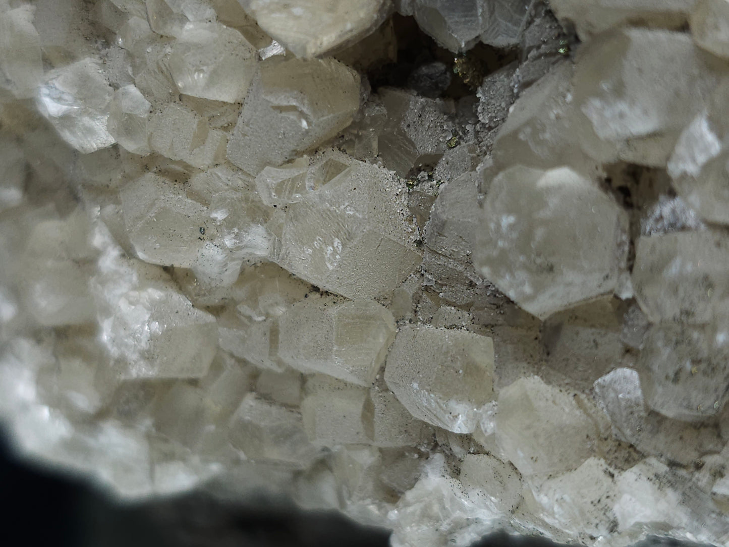 #33213 Double phantom Nailhead Spar Calcite cluster with Chalcopyrite ore and multiple small fossils in the matrix