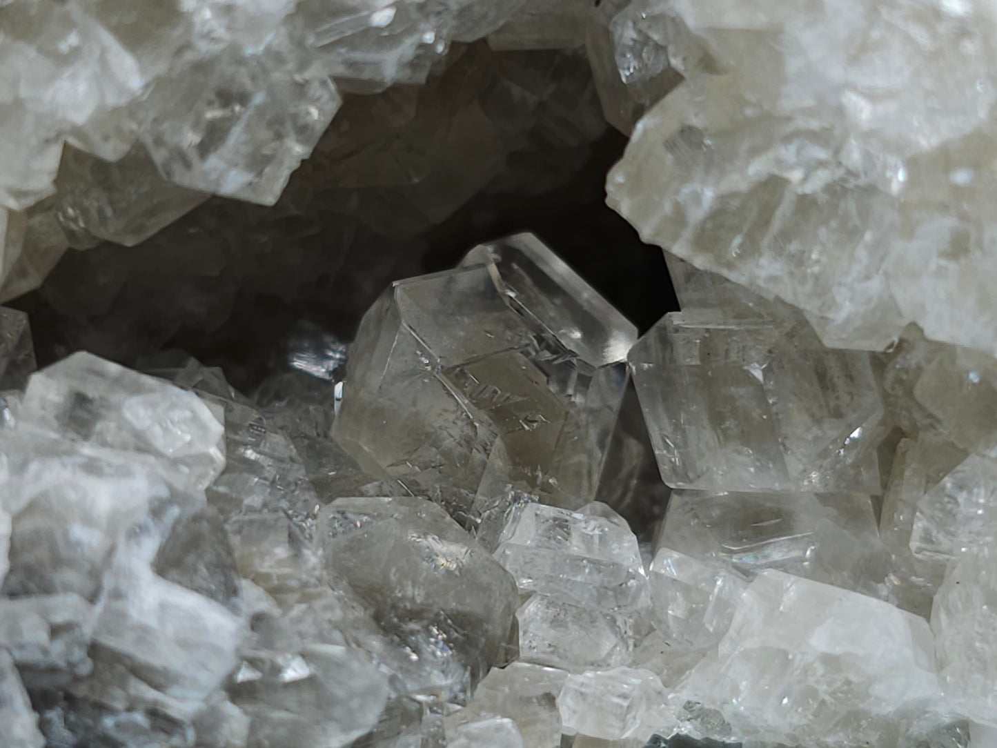 #33214 Super clear Nailhead Spar Calcite geode and Chalcopyrite ore and multiple small fossils in the matrix