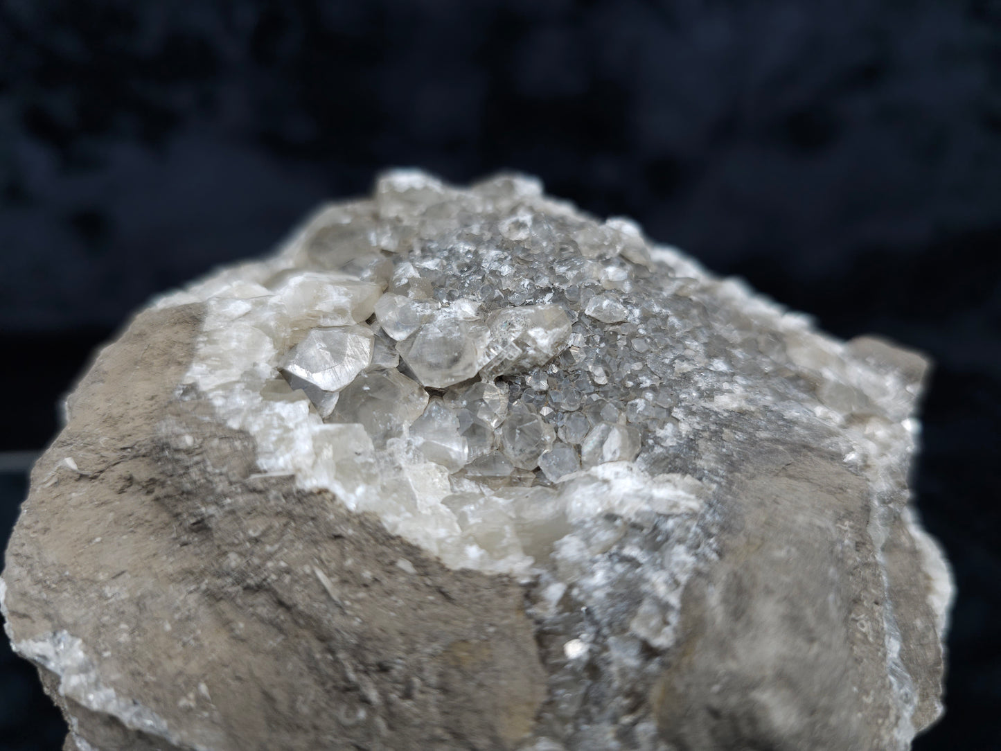 #33214 Super clear Nailhead Spar Calcite geode and Chalcopyrite ore and multiple small fossils in the matrix