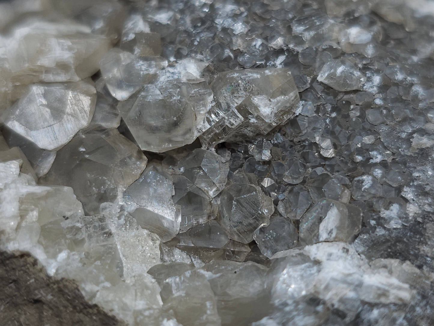 #33214 Super clear Nailhead Spar Calcite geode and Chalcopyrite ore and multiple small fossils in the matrix