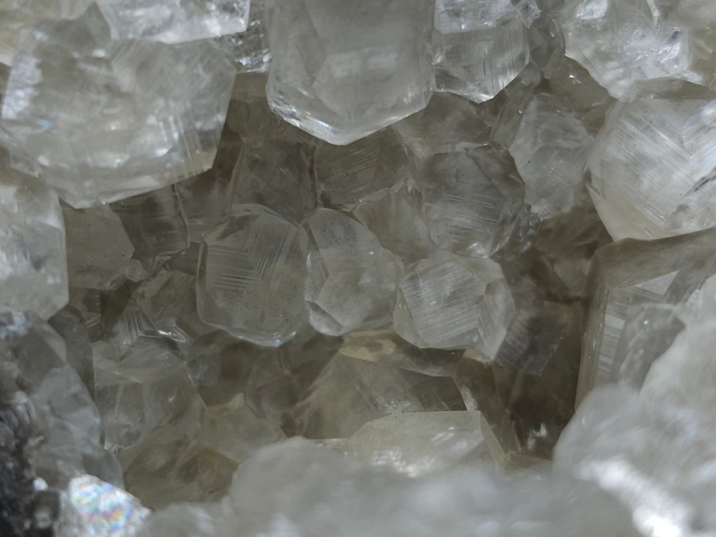 #33215 Super clear Nailhead Spar Calcite geode and Chalcopyrite ore and multiple small fossils in the matrix