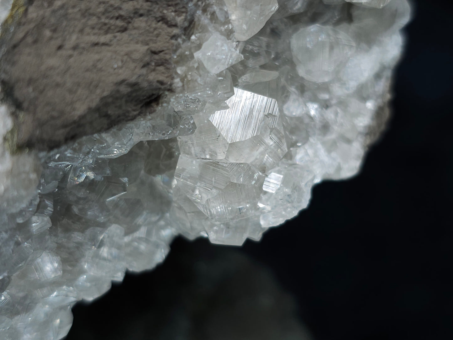 #33216 Super clear Nailhead Spar Calcite geode and Chalcopyrite ore and multiple small fossils in the matrix