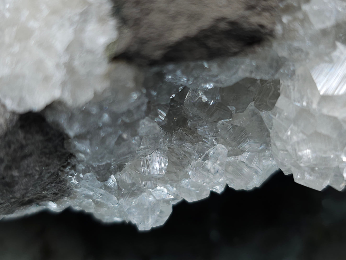 #33216 Super clear Nailhead Spar Calcite geode and Chalcopyrite ore and multiple small fossils in the matrix