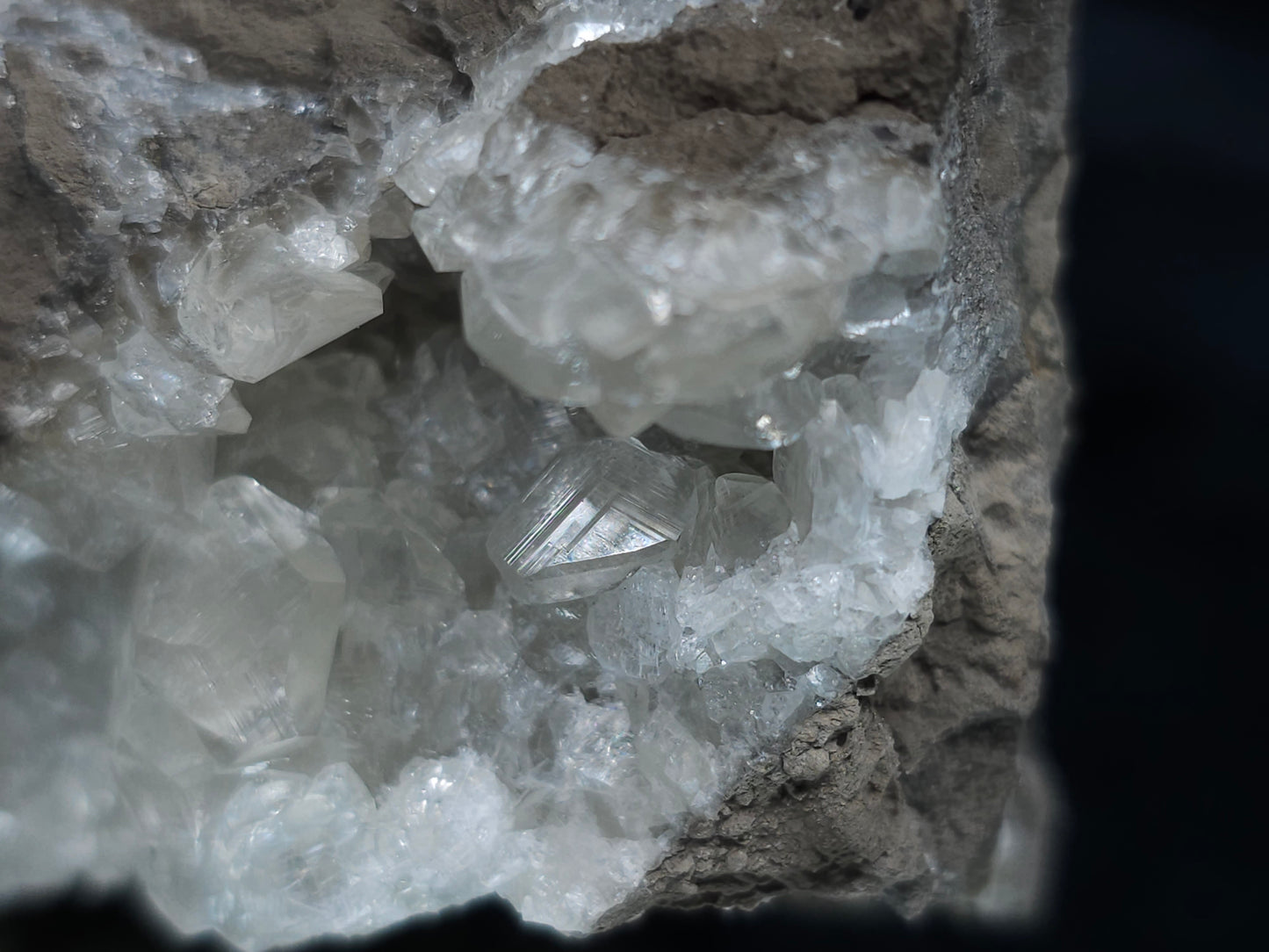 #33216 Super clear Nailhead Spar Calcite geode and Chalcopyrite ore and multiple small fossils in the matrix