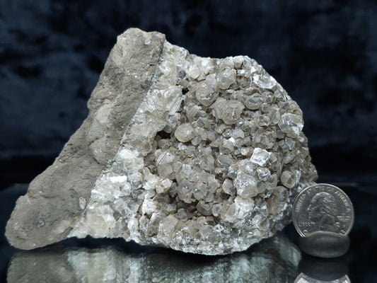 #33217 Double phantom Nailhead Spar Calcite cluster with Chalcopyrite ore and multiple small fossils in the matrix