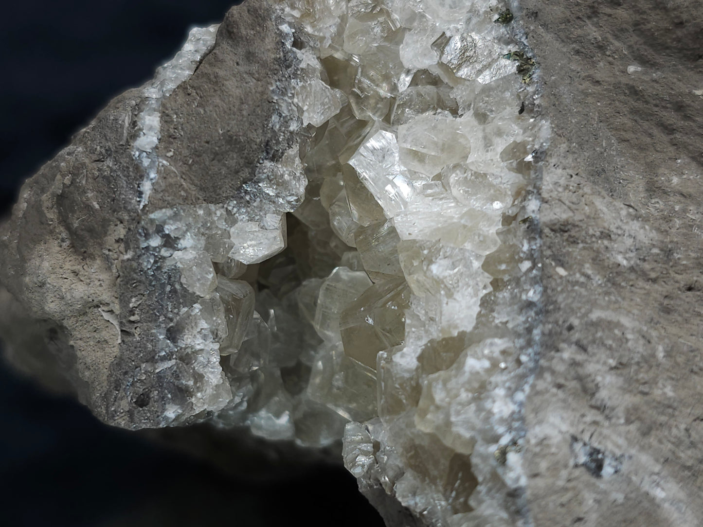 #33217 Double phantom Nailhead Spar Calcite cluster with Chalcopyrite ore and multiple small fossils in the matrix