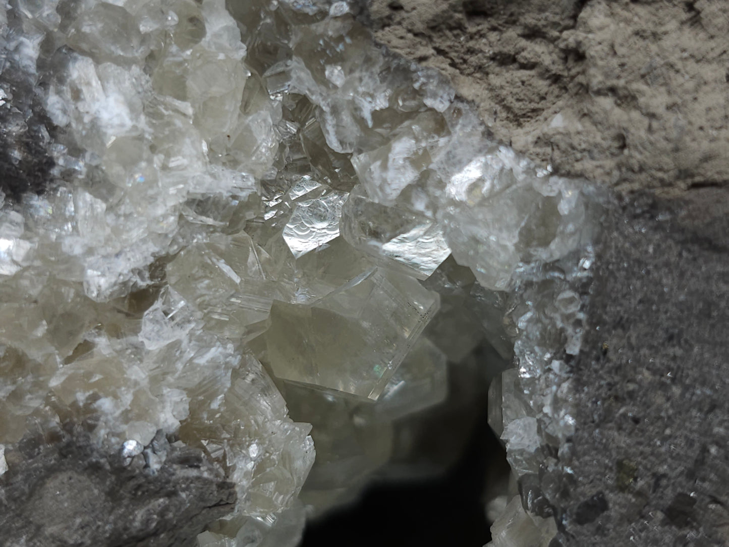 #33217 Double phantom Nailhead Spar Calcite cluster with Chalcopyrite ore and multiple small fossils in the matrix