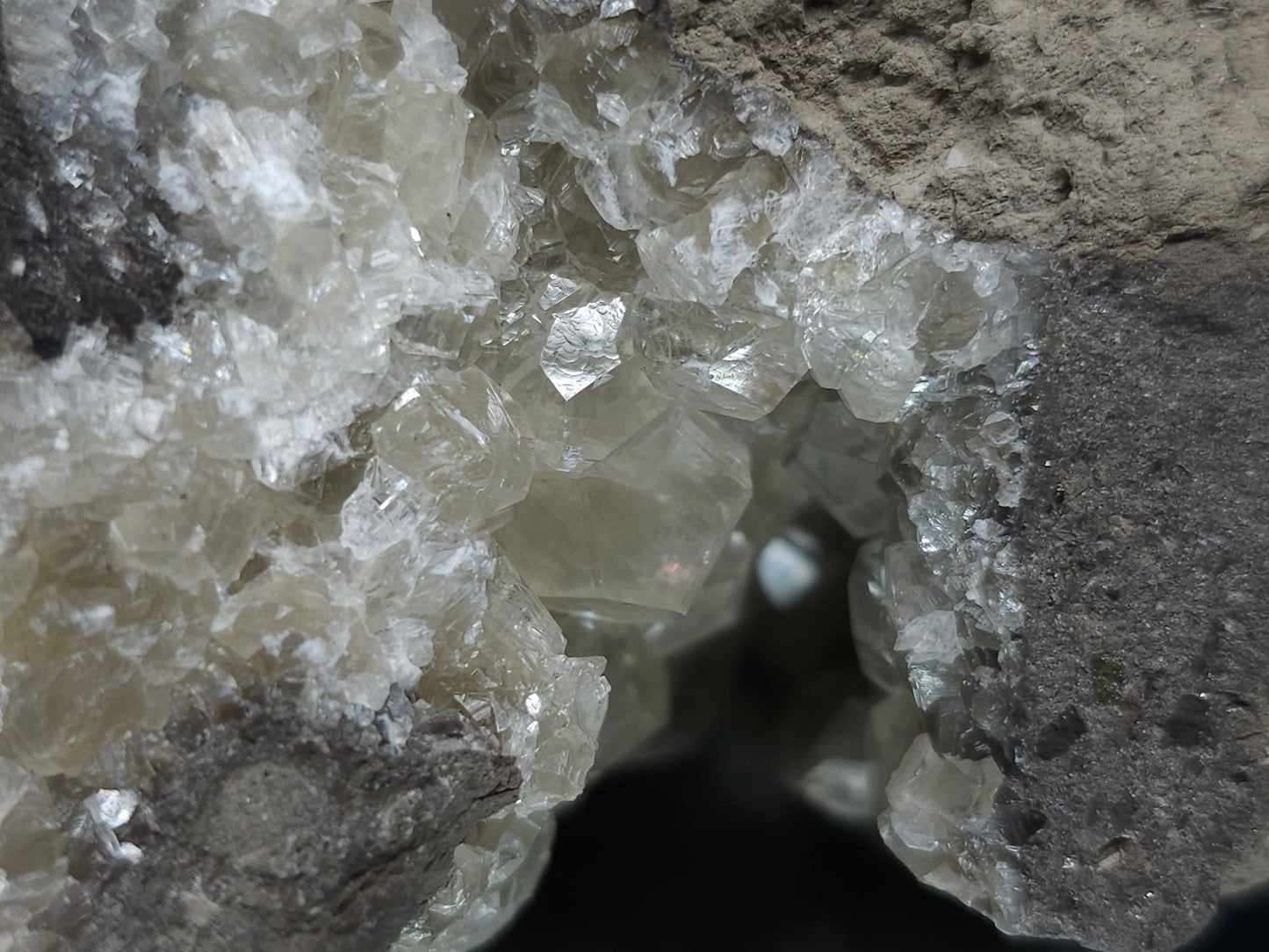#33217 Double phantom Nailhead Spar Calcite cluster with Chalcopyrite ore and multiple small fossils in the matrix