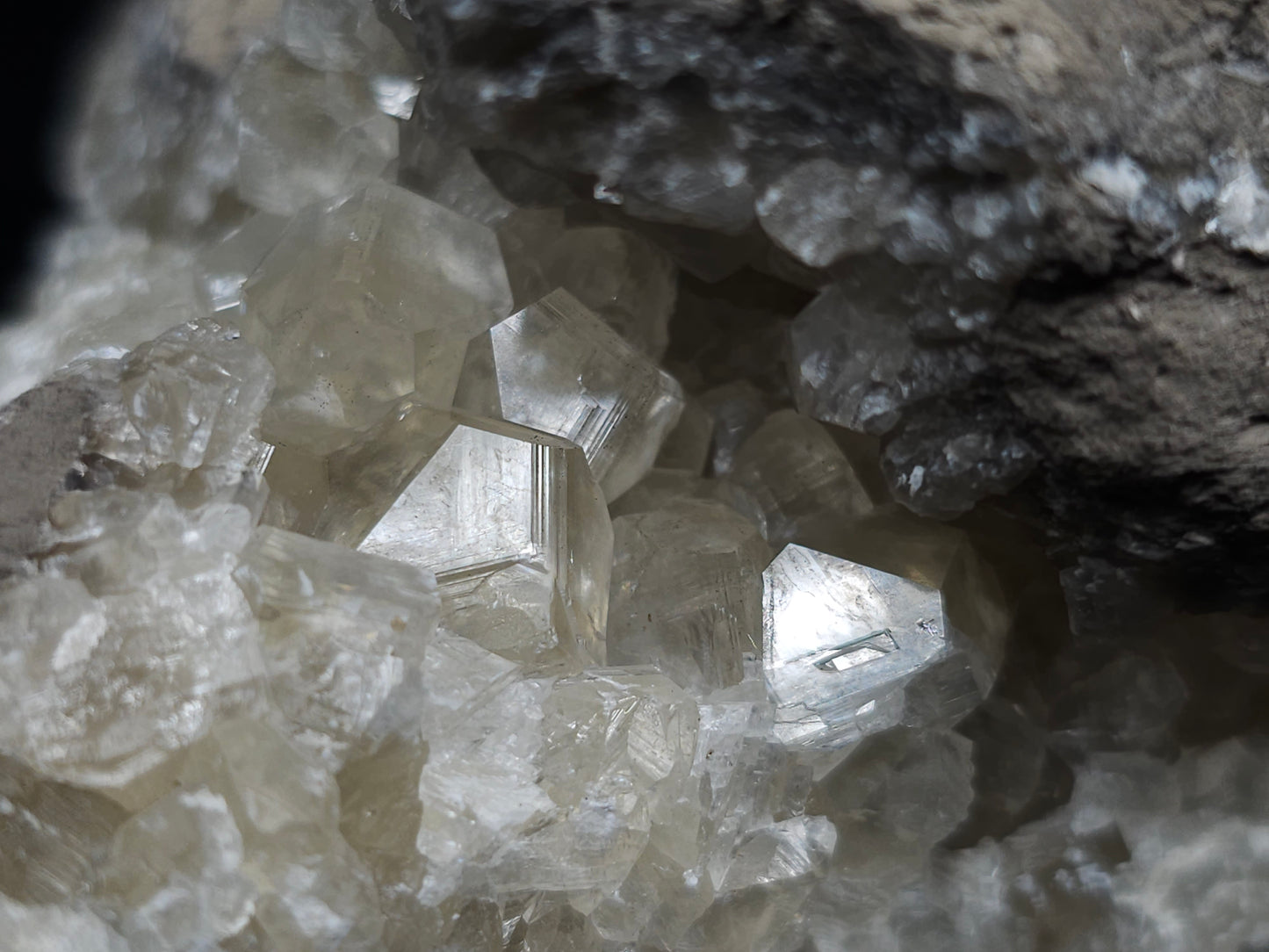 #33217 Double phantom Nailhead Spar Calcite cluster with Chalcopyrite ore and multiple small fossils in the matrix