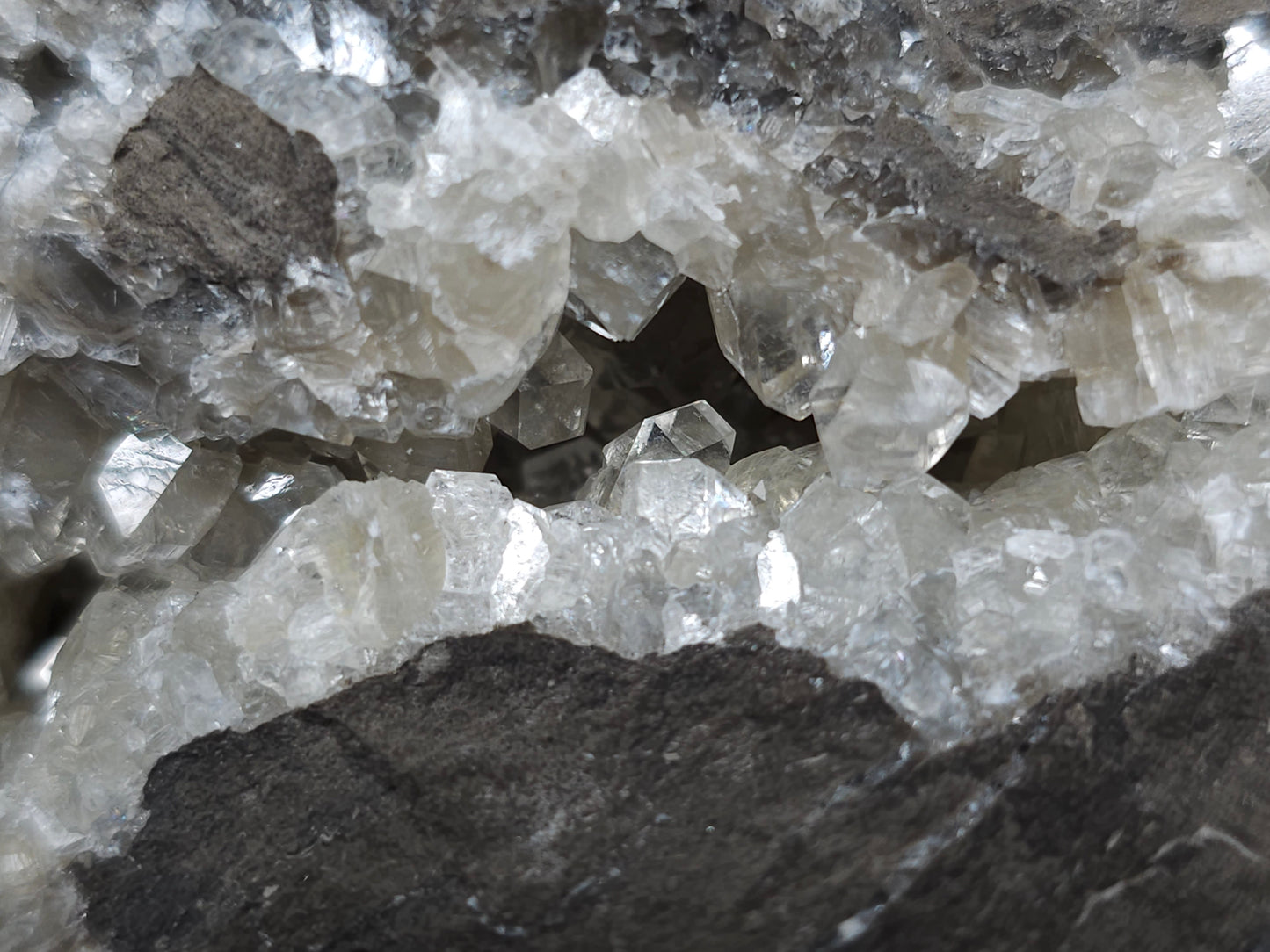 #33217 Double phantom Nailhead Spar Calcite cluster with Chalcopyrite ore and multiple small fossils in the matrix