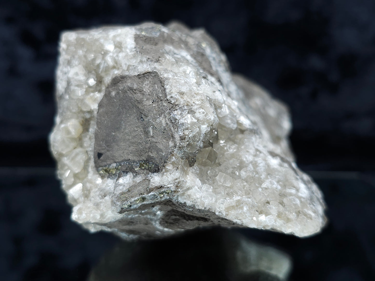 #33218 Super clear Nailhead Spar Calcite geode and Chalcopyrite ore and multiple small fossils