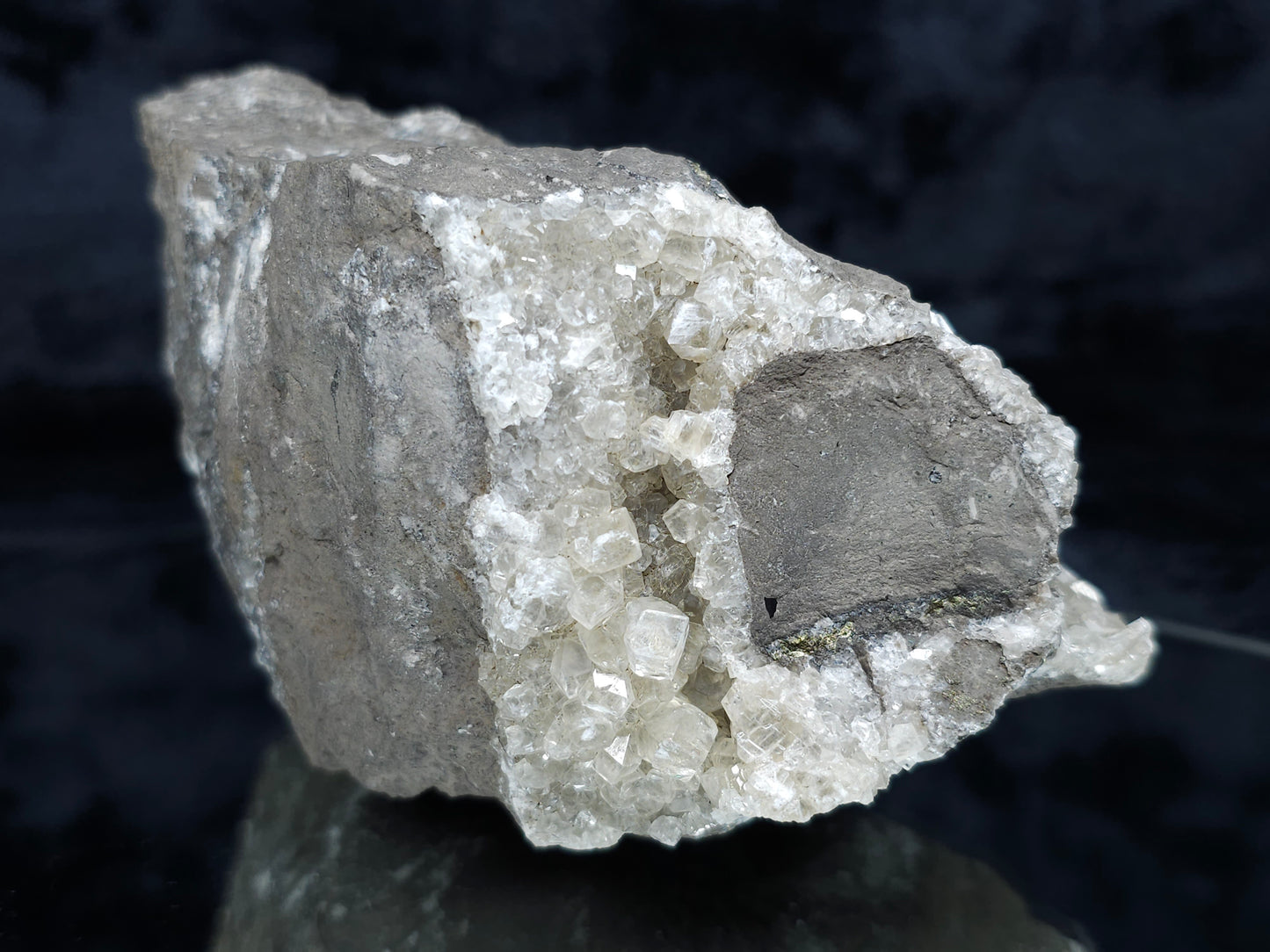#33218 Super clear Nailhead Spar Calcite geode and Chalcopyrite ore and multiple small fossils