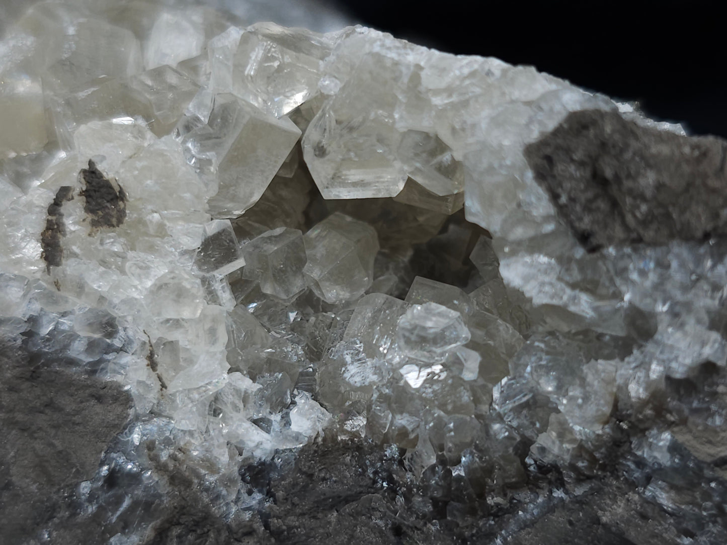 #33218 Super clear Nailhead Spar Calcite geode and Chalcopyrite ore and multiple small fossils