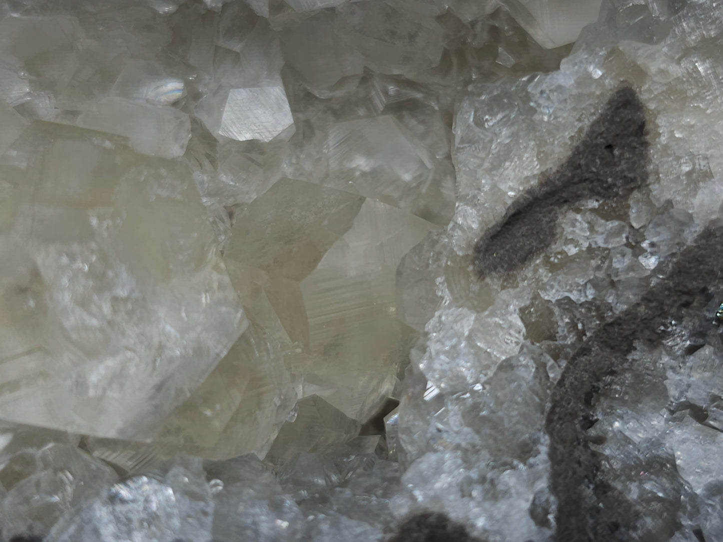 #33219 Super clear Nailhead Spar Calcite cluster and Chalcopyrite ore and multiple small fossils in the matrix