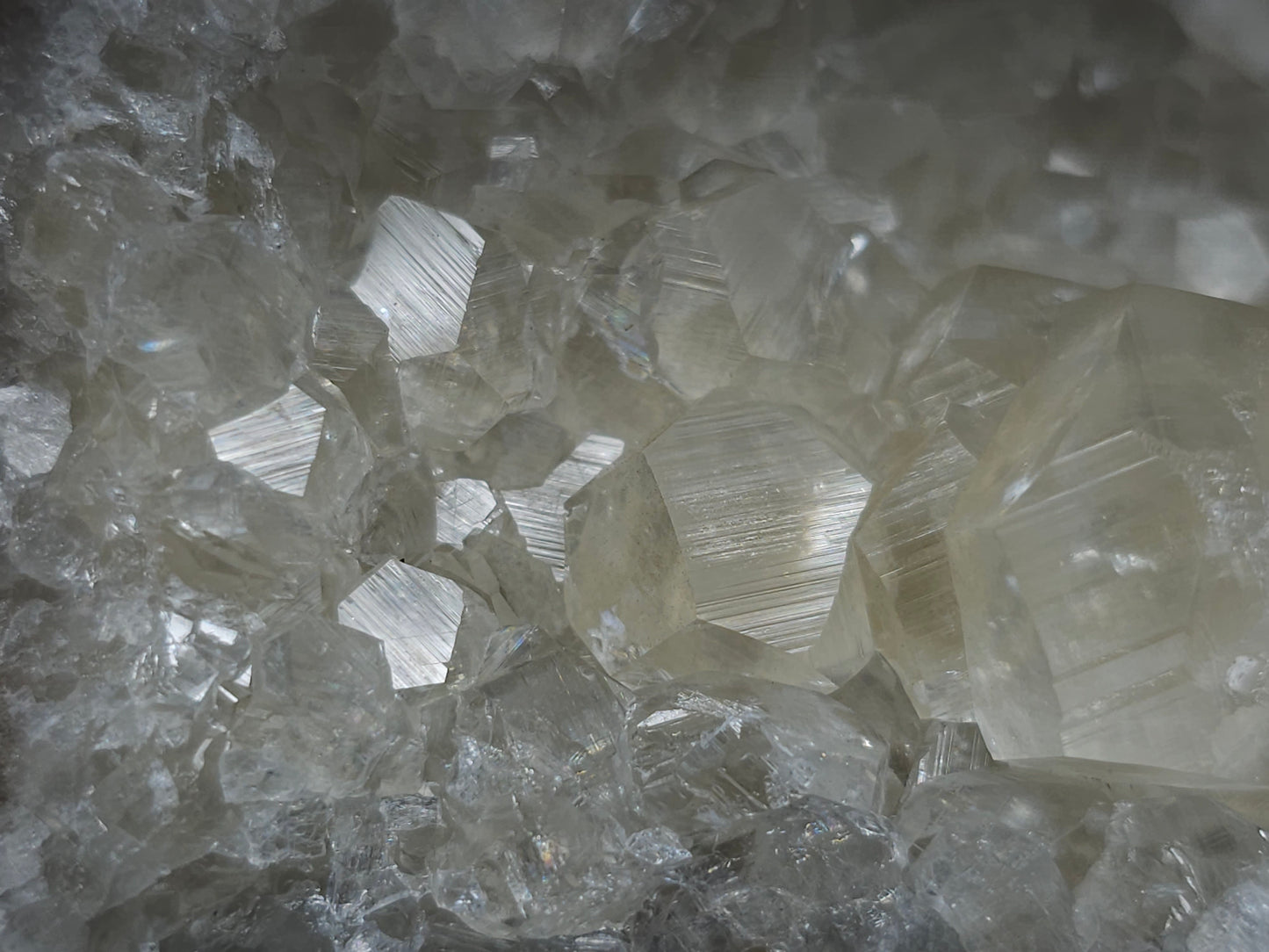 #33219 Super clear Nailhead Spar Calcite cluster and Chalcopyrite ore and multiple small fossils in the matrix