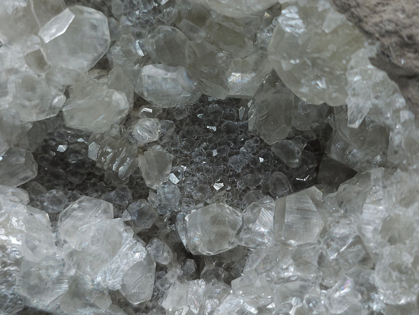 #33220 Super clear Nailhead Spar Calcite cluster and Chalcopyrite ore and multiple small fossils in the matrix