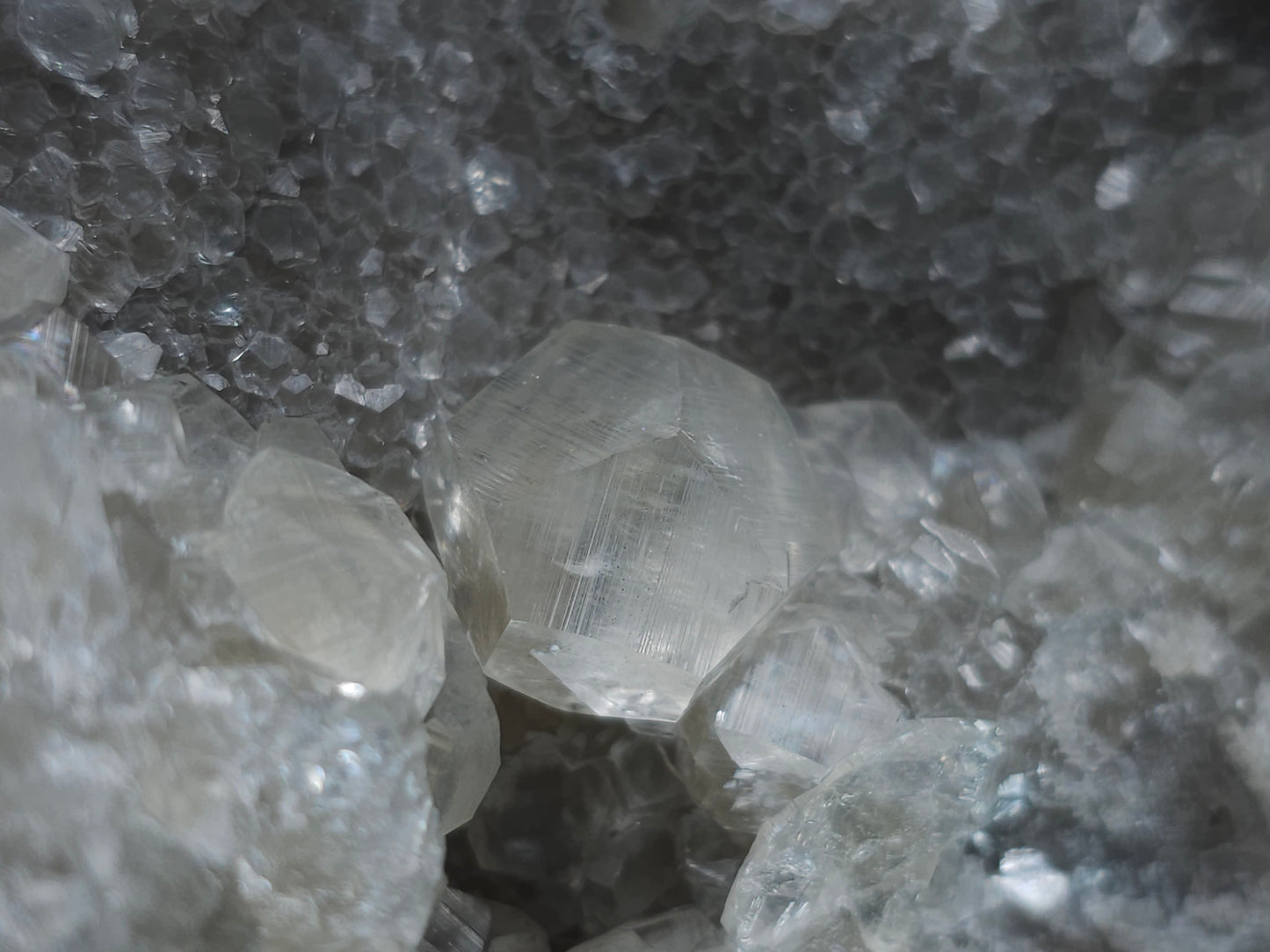 #33220 Super clear Nailhead Spar Calcite cluster and Chalcopyrite ore and multiple small fossils in the matrix
