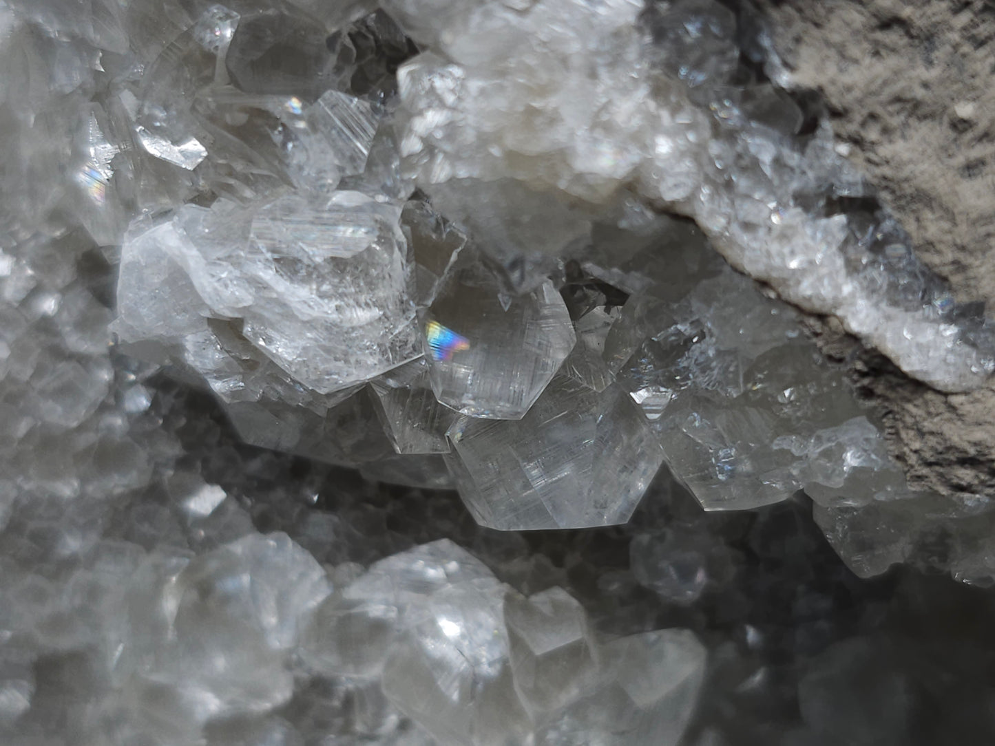 #33220 Super clear Nailhead Spar Calcite cluster and Chalcopyrite ore and multiple small fossils in the matrix