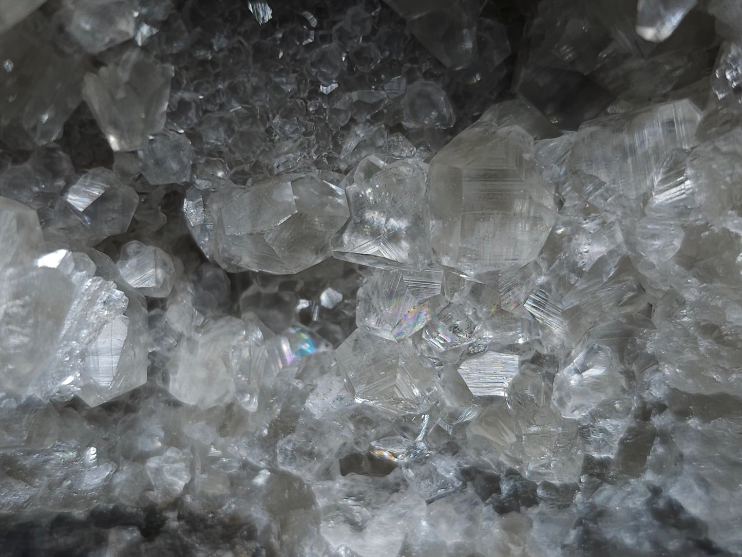#33220 Super clear Nailhead Spar Calcite cluster and Chalcopyrite ore and multiple small fossils in the matrix
