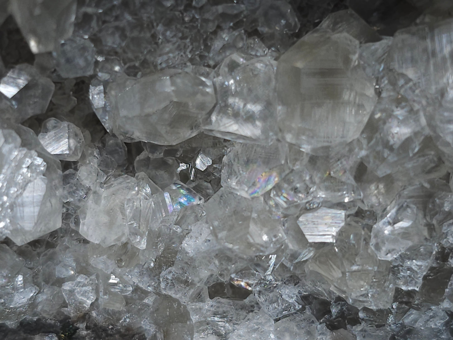 #33220 Super clear Nailhead Spar Calcite cluster and Chalcopyrite ore and multiple small fossils in the matrix