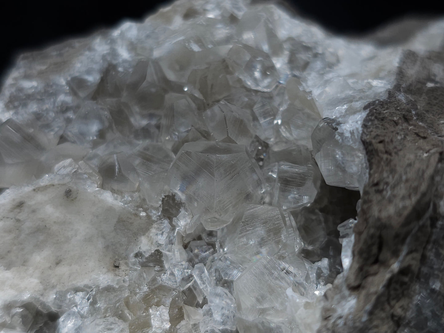 #33220 Super clear Nailhead Spar Calcite cluster and Chalcopyrite ore and multiple small fossils in the matrix