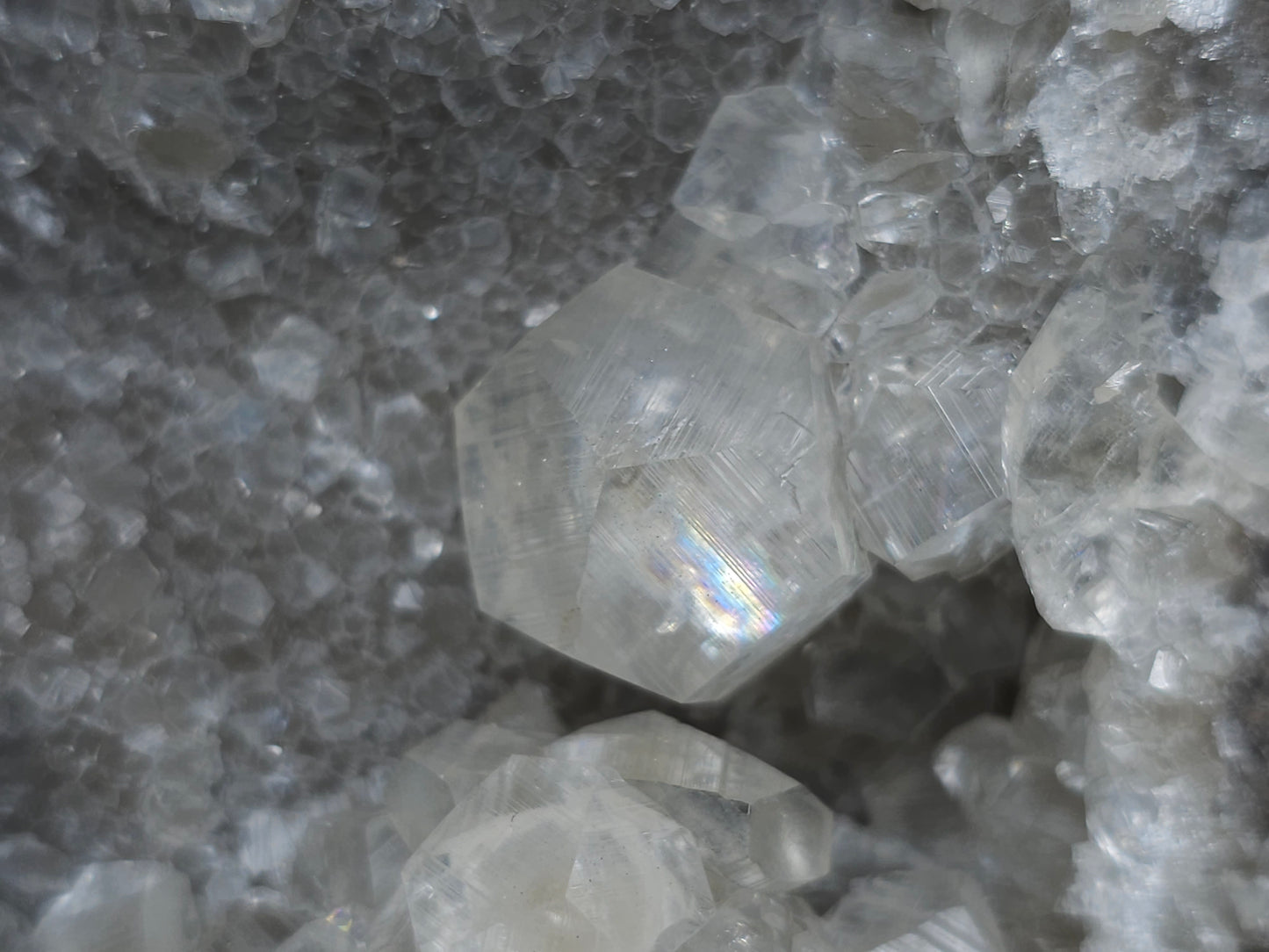 #33220 Super clear Nailhead Spar Calcite cluster and Chalcopyrite ore and multiple small fossils in the matrix