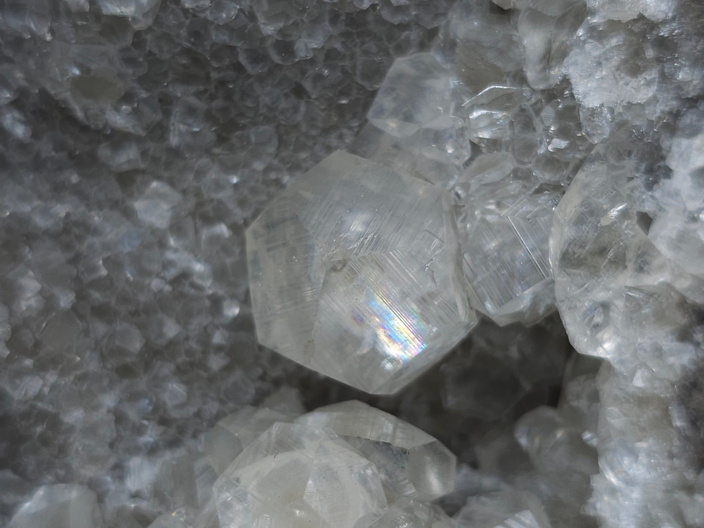 #33220 Super clear Nailhead Spar Calcite cluster and Chalcopyrite ore and multiple small fossils in the matrix