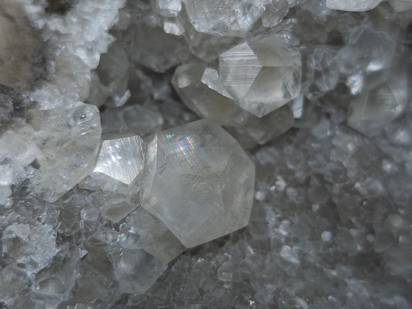 #33220 Super clear Nailhead Spar Calcite cluster and Chalcopyrite ore and multiple small fossils in the matrix