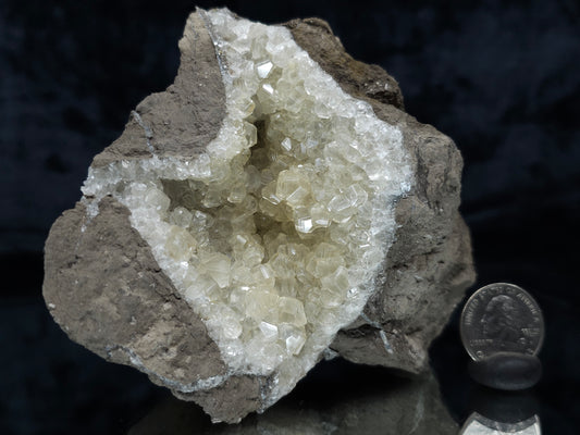 #33974 Super clear Nailhead Spar Calcite geode and  Chalcopyrite ore and multiple small fossils in the matrix