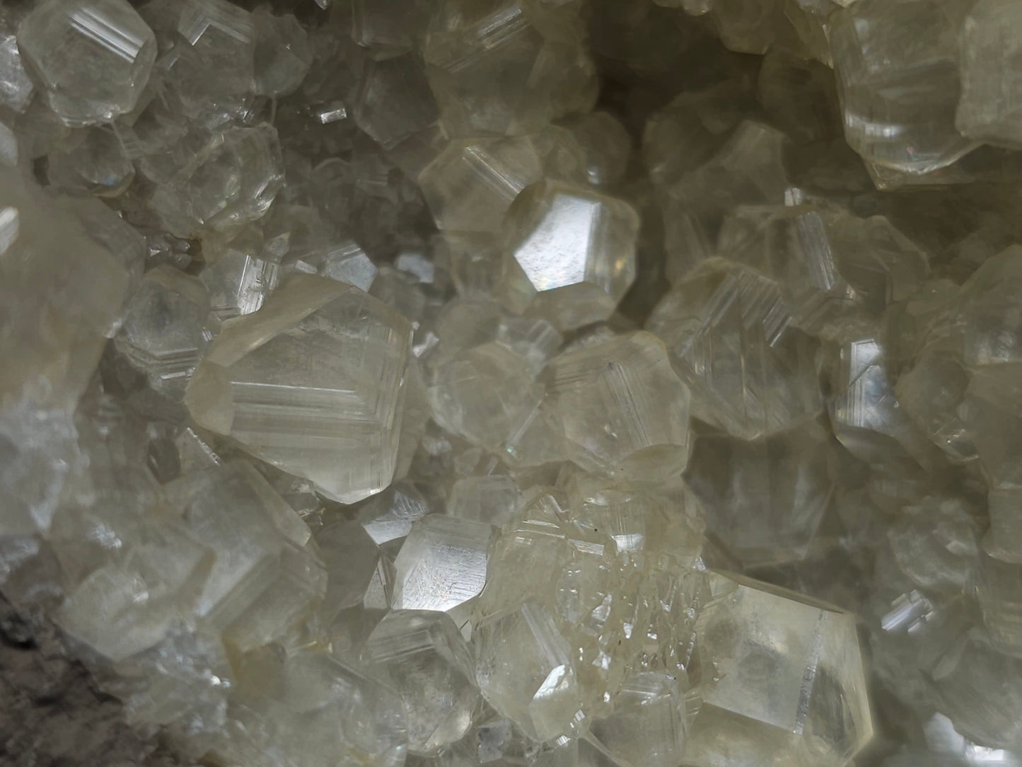 #33974 Super clear Nailhead Spar Calcite geode and  Chalcopyrite ore and multiple small fossils in the matrix
