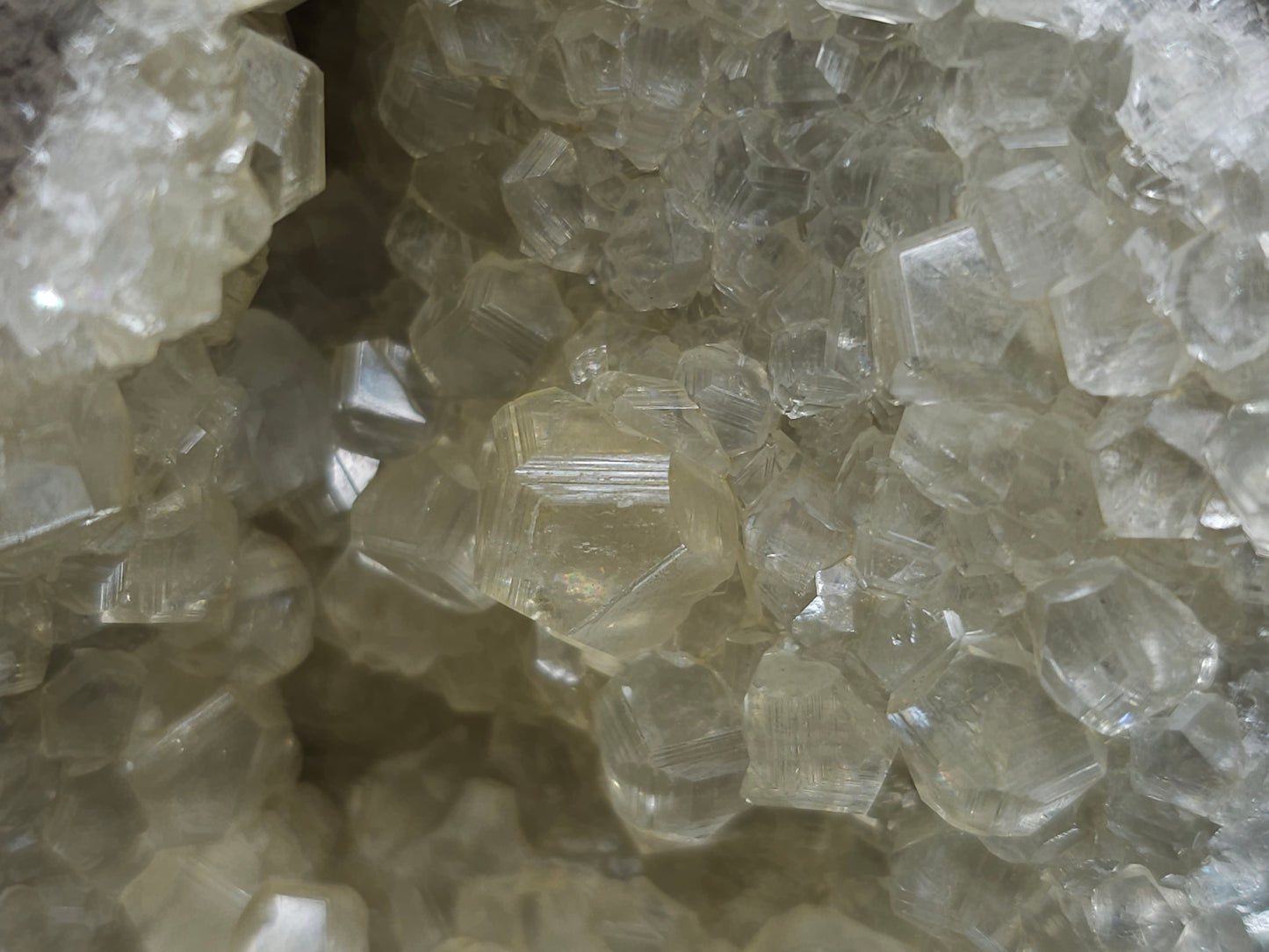 #33974 Super clear Nailhead Spar Calcite geode and  Chalcopyrite ore and multiple small fossils in the matrix