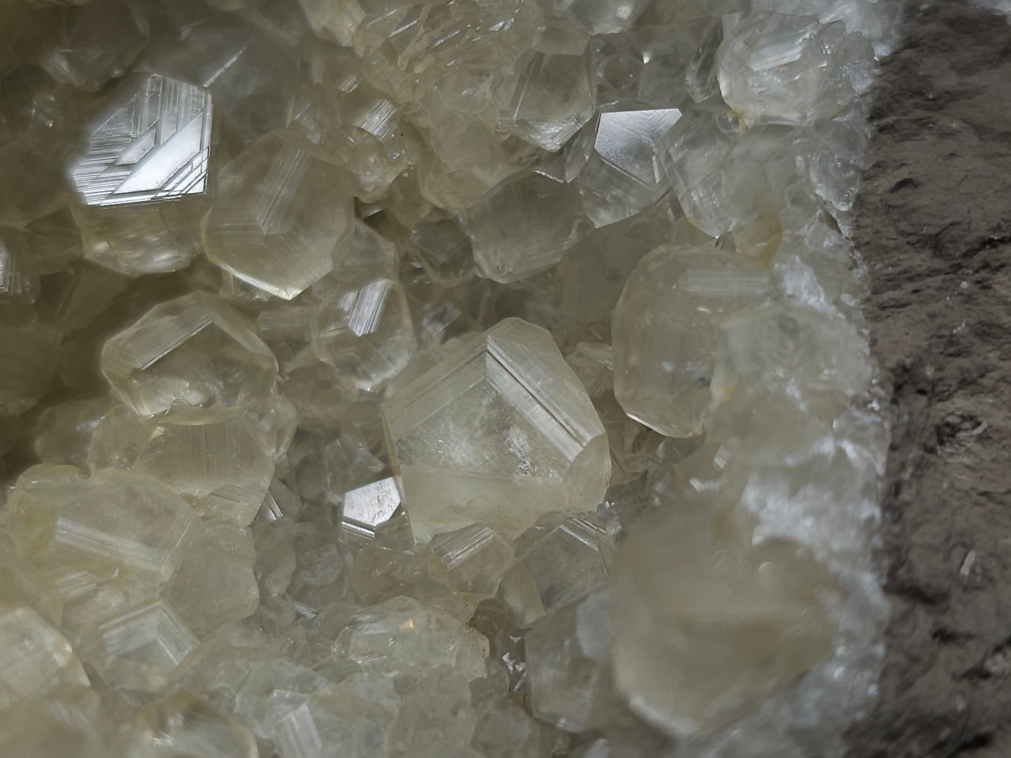 #33974 Super clear Nailhead Spar Calcite geode and  Chalcopyrite ore and multiple small fossils in the matrix