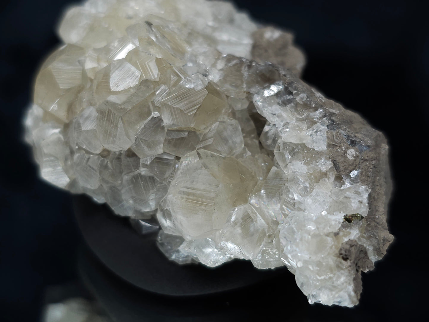 #33986 Super clear Nailhead Spar Calcite cluster and Chalcopyrite ore and multiple small fossils in the matrix