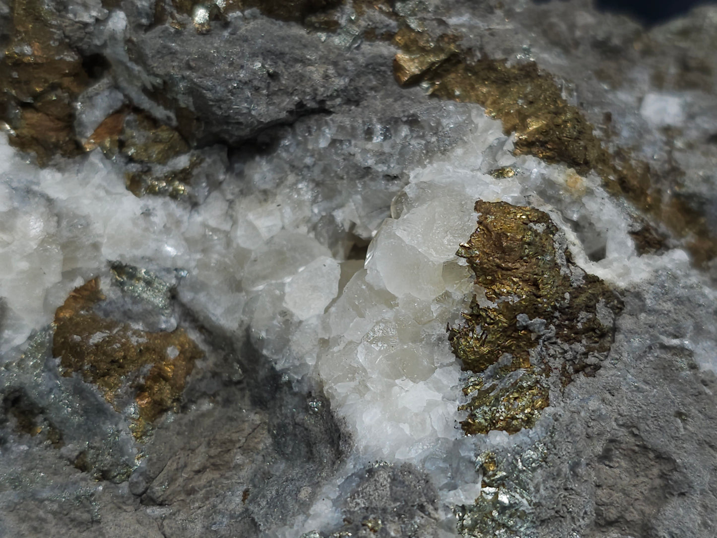 #35883 Golden Chalcopyrite ore and Calcite formation