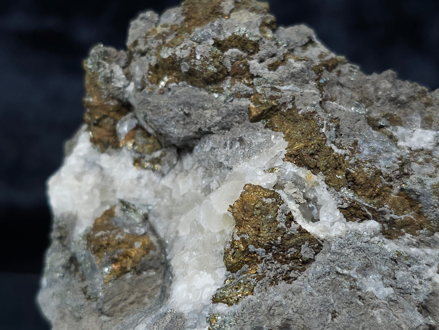 #35883 Golden Chalcopyrite ore and Calcite formation