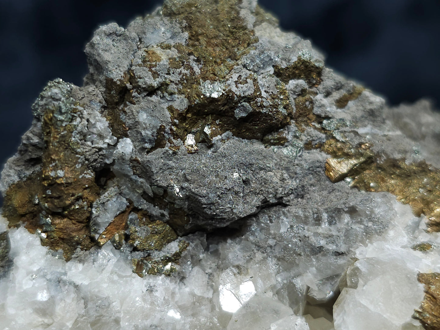 #35883 Golden Chalcopyrite ore and Calcite formation