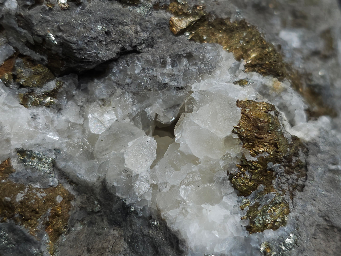 #35883 Golden Chalcopyrite ore and Calcite formation