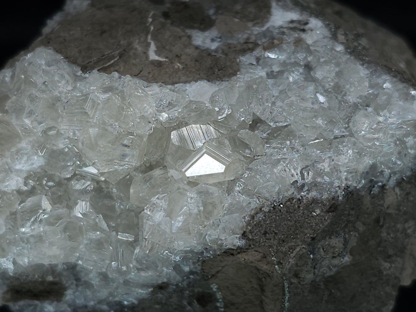 #35917 #R Super clear Nailhead Spar Calcite cluster, Chalcopyrite ore and multiple small fossils in the matrix