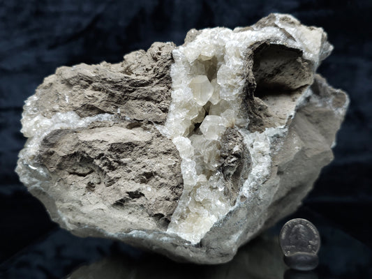 #33972 Super clear Nailhead Spar Calcite geode and Chalcopyrite ore and multiple small fossils in the matrix