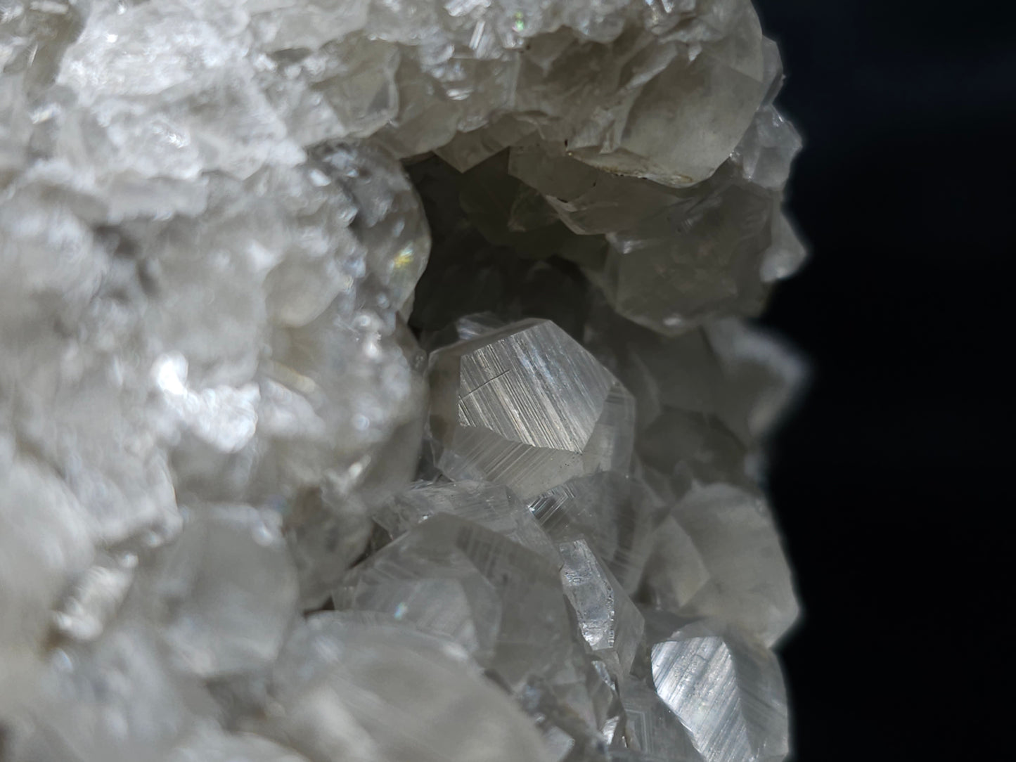 #33972 Super clear Nailhead Spar Calcite geode and Chalcopyrite ore and multiple small fossils in the matrix