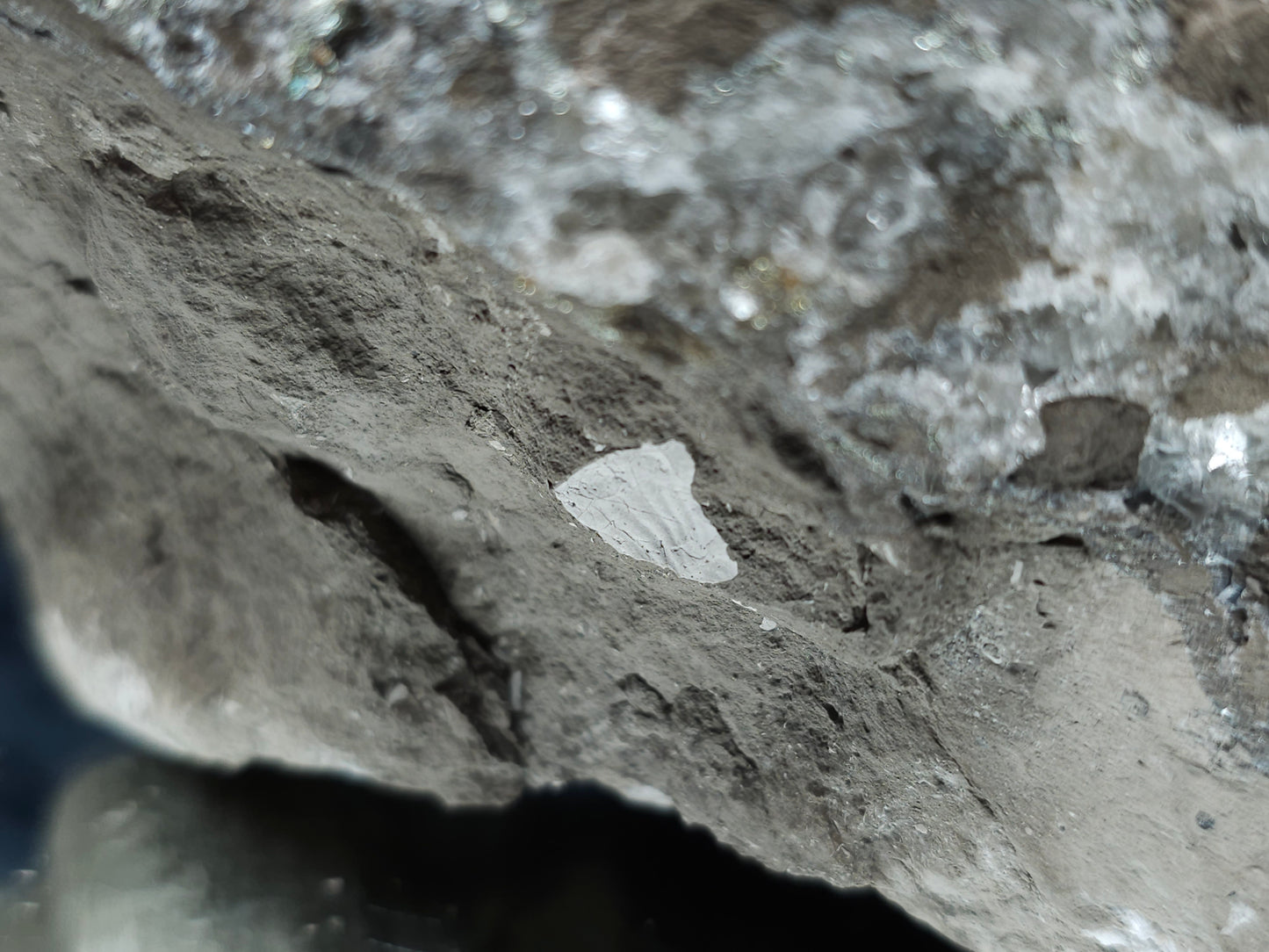 #33972 Super clear Nailhead Spar Calcite geode and Chalcopyrite ore and multiple small fossils in the matrix