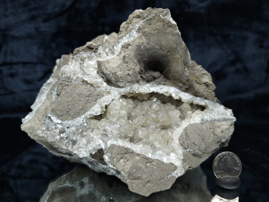 #33973 Super clear Nailhead Spar Calcite geode and Chalcopyrite ore and multiple small fossils in the matrix