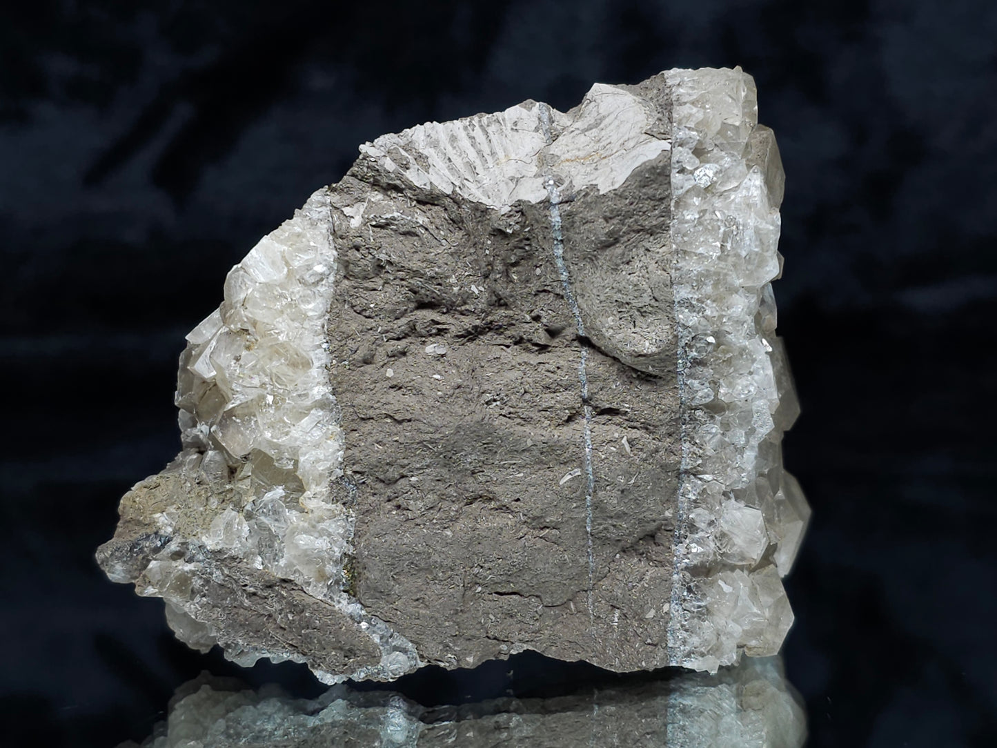#33975 double phantom Nailhead Spar Calcite cluster and Chalcopyrite ore and awesome Trilobite fossil