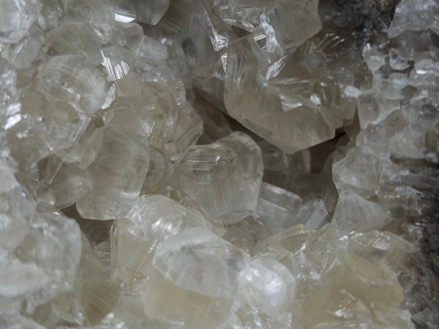 #33976 Super clear Nailhead Spar Calcite geode and Chalcopyrite ore and multiple small fossils in the matrix
