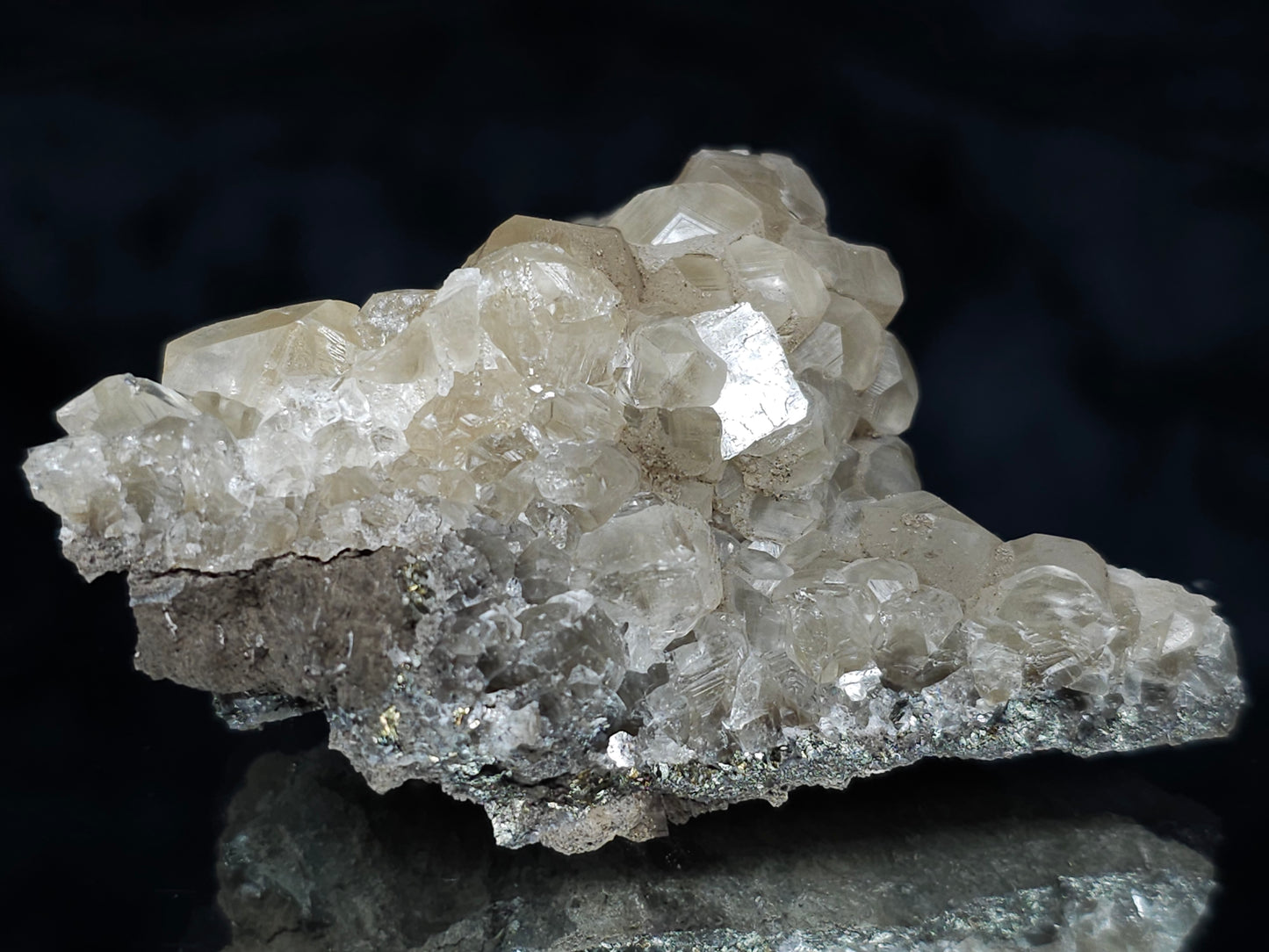 #33978 Super clear Nailhead Spar Calcite cluster and Chalcopyrite ore and multiple small fossils in the matrix