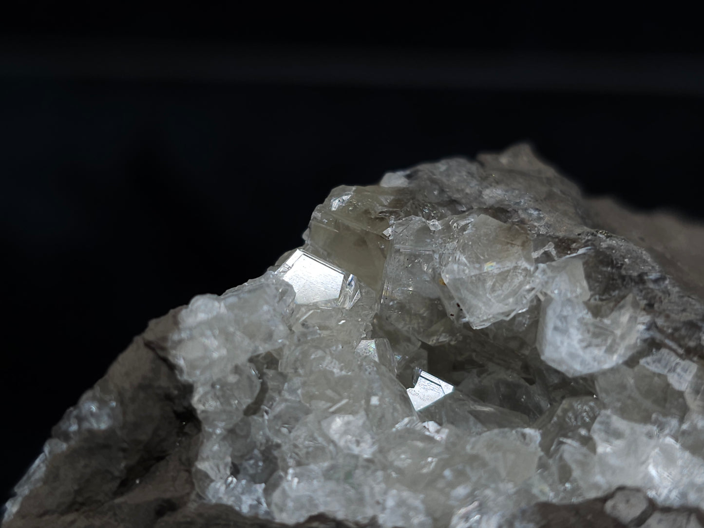 #33979 Super clear Nailhead Spar Calcite geode and Chalcopyrite ore and multiple small fossils in the matrix