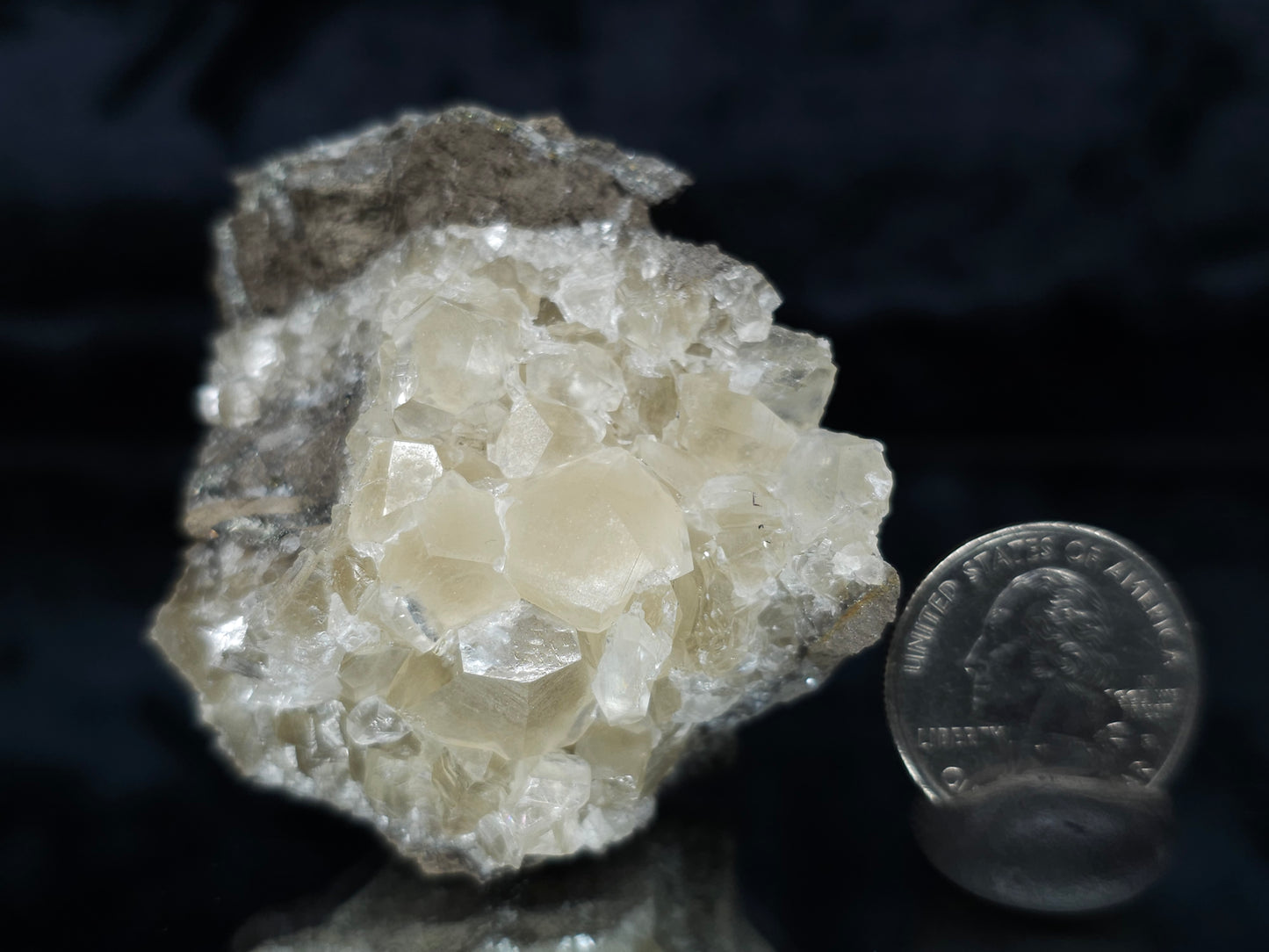 #33980 Super clear Nailhead Spar Calcite cluster and Chalcopyrite ore and multiple small fossils in the matrix