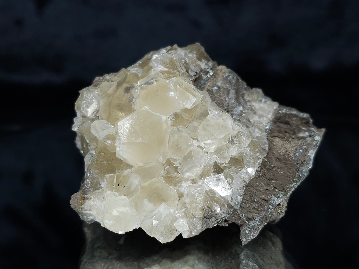 #33980 Super clear Nailhead Spar Calcite cluster and Chalcopyrite ore and multiple small fossils in the matrix