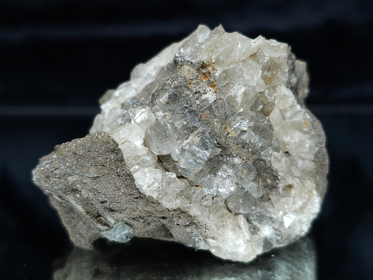 #33980 Super clear Nailhead Spar Calcite cluster and Chalcopyrite ore and multiple small fossils in the matrix