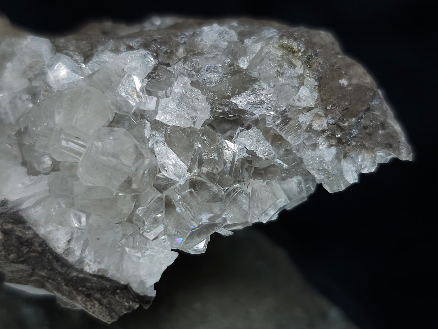 #33981 Super clear Nailhead Spar Calcite cluster and Chalcopyrite ore and multiple small fossils in the matrix